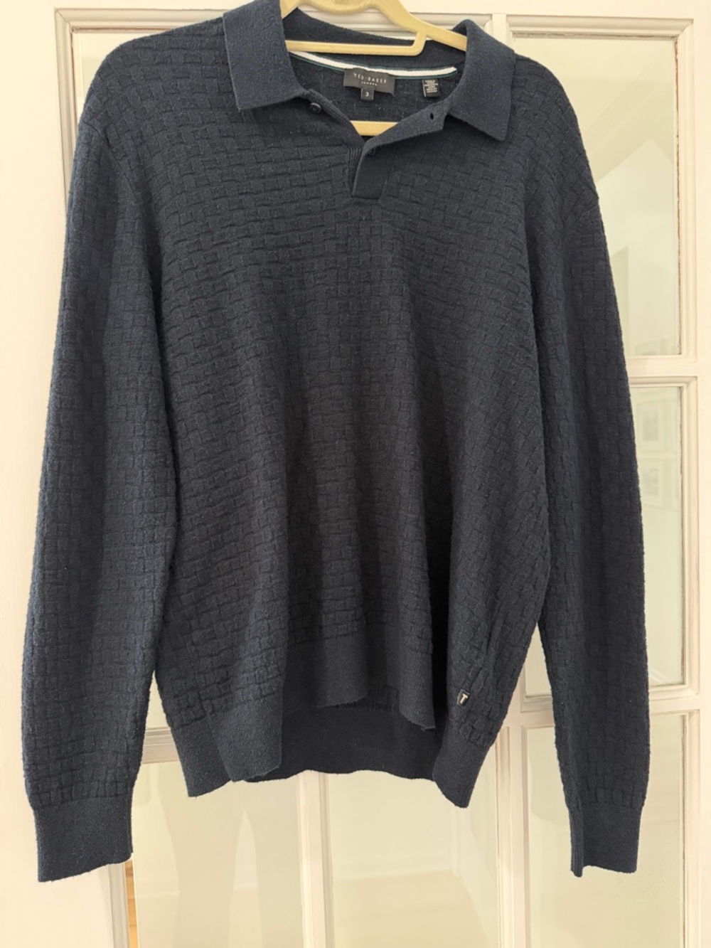 Ted Baker Men’s Dark Navy Textured V-Neck Polo Sweater